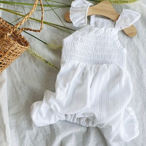 Smocked White Overall, S-XL, Dog Jumpsuit, Pet Clothing, Dog Summer Dress, Dog Summer Top, Dog Fashion, Dog Apparel, Pet Clothing
