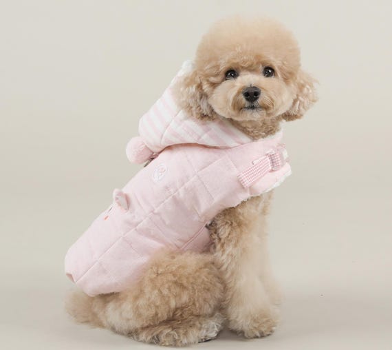 Quilted Furry Hoodie Dog Padded Vest, D-ring Harness, Velcro