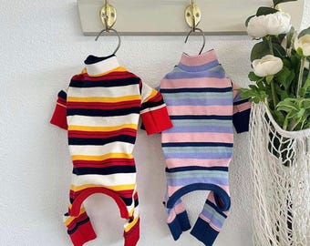 Striped Ribbed Overall, XS-2XL, Pajama Pet, Dog Jumpsuit, Pet Clothing, Dog Coat, Dog Winter Top, Dog Fashion, Dog Apparel, Pet Clothing