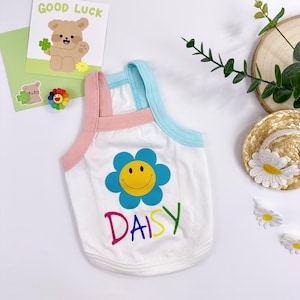 Smile Daisy Top, S-2XL, Dog Cotton Sleeveless, Dog-Tee, Dog T-shirt, Dog Top, Small Dog Clothes, Dog Apparel, Undershirt for Dogs