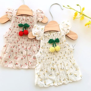 Cherry Smocked Rayon Dress, XS-2XL, Pet Clothing, Dog Wedding, Dog-Dress, Dog Top, Dog Clothing, Dog Fashion, Dog Apparel