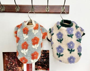 Fluffy Floral Fleece Top, XS-2XL, Small Dog Clothes, Cozy Fleece Dog Vest, Dog Knit, NKPUP