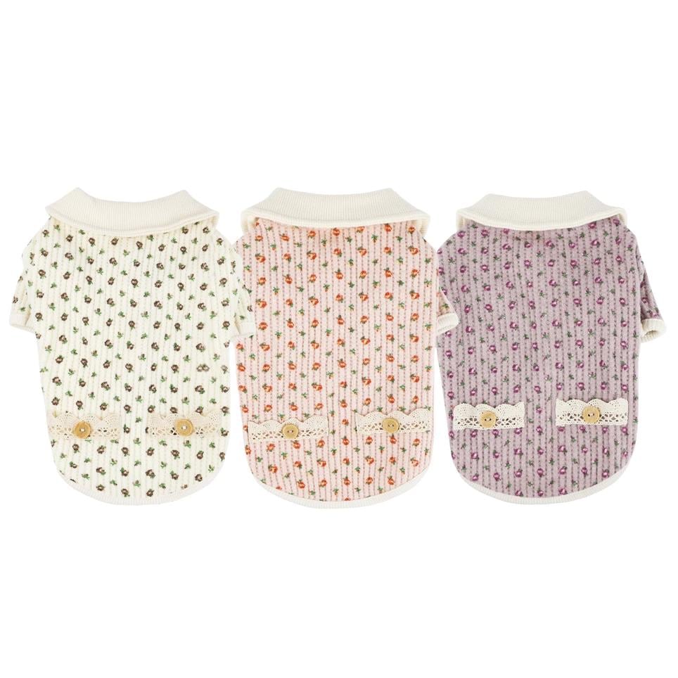 リブ編み花柄カーディガン、S～2XL、ペット服、犬用セーター、犬用