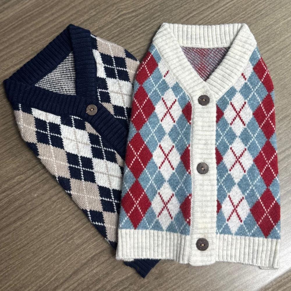 Red and Navy Argyle Sweater - Main Image
