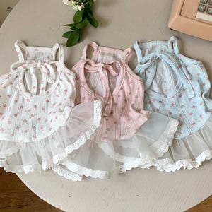 Floral Eyelet Ribbon Tulle Dress, S-XL, Small Dog Clothes, Dog Dress, Dog Wedding, Dog Luxury Dress, NKPUP