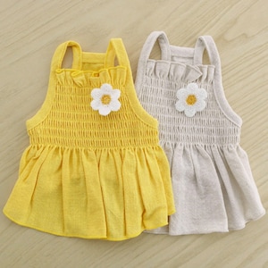 Linen Daisy Smocked Dress, XS-2XL, Pet Clothing, Dog Wedding, Dog-Dress, Dog Top, Dog Clothing, Dog Fashion, Dog Apparel