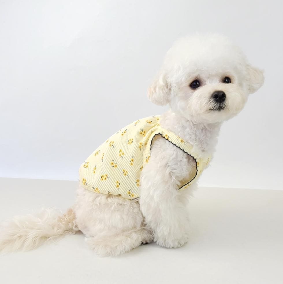 犬用 花柄 リブ素材 トップス 花柄リブ編みノースリーブ、S～2XL、犬用Tシャツ、犬用トップス、小型