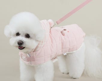 Quilted Furry Hoodie Dog Padded Vest, D-ring Harness, Velcro