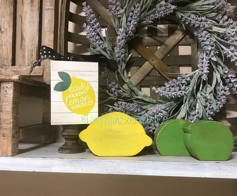 Decor Orange Sets OR Single Lemon Fruit Summer Lime OR Orange- Kitchen Tiered Tray Lime Spring Tropical Lil\u2019 Chunky Wood Lemon