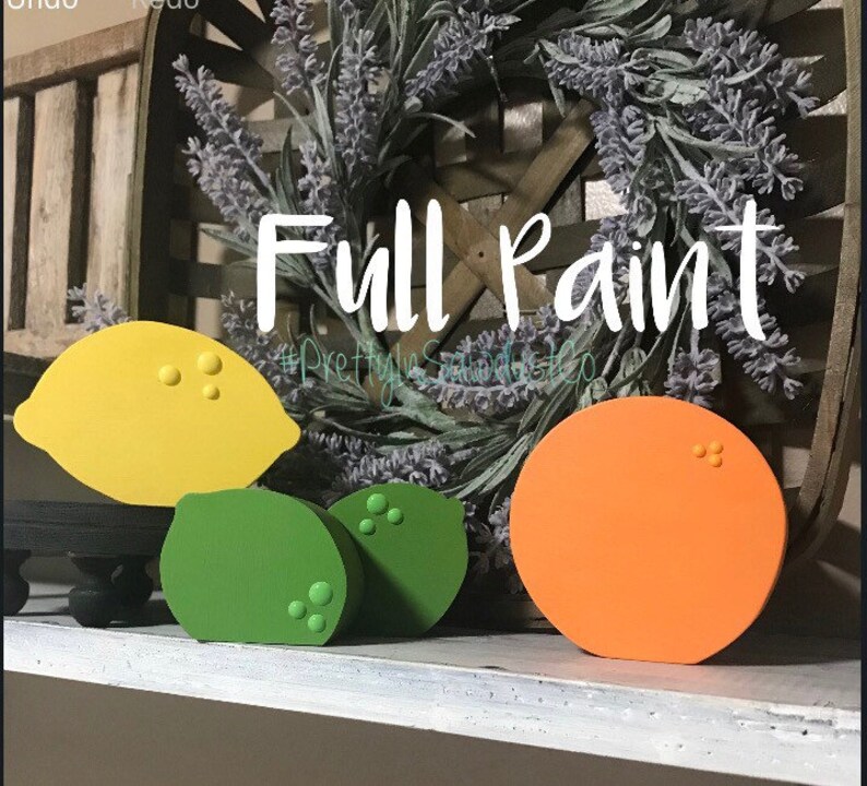 Decor Orange Sets OR Single Lemon Fruit Summer Lime OR Orange- Kitchen Tiered Tray Lime Spring Tropical Lil\u2019 Chunky Wood Lemon