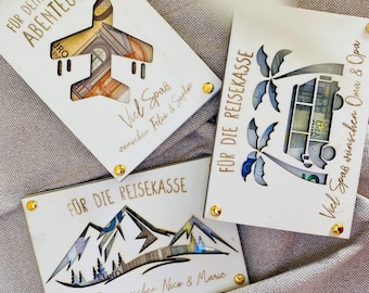 Regalo para viajar | Tarjeta regalo en efectivo CAMPER | Fondo de viaje | Dinero para vacaciones envuelto | Envoltura de dinero