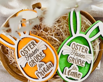 Colgante de conejito de Pascua | Etiqueta con nombre para colgante de Pascua | Saludos de conejito de Pascua | Cesta de Pascua con nombre