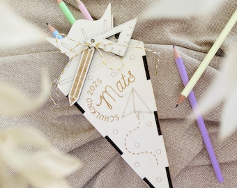 Regalo para empezar el colegio | Cono escolar I Vuelta al cole I Cono de caramelo I Cono escolar para niñas I Cono escolar de madera I Escolar