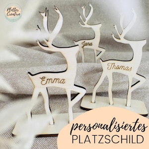 Personalisierte Weihnachten Rentier I Gedecke I Holz gravierte Namen auf Ständer I Rustikale  Sitzplatzkarten festliche Tischdekoration