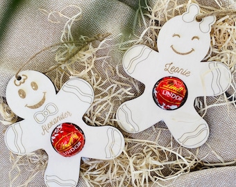 Hombre de jengibre personalizado de madera I Etiqueta de regalo con nombre I Colgante de madera I Decoración para árbol de Navidad I Relleno para calendario de adviento