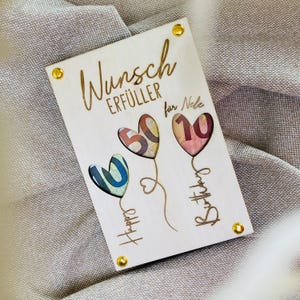 Geldgeschenk Geburtstag | Wunscherfüller Geburtstagsgeschenk I Geschenkkarte aus Holz I Geschenkverpackung mit Namen I Geldgeschenk