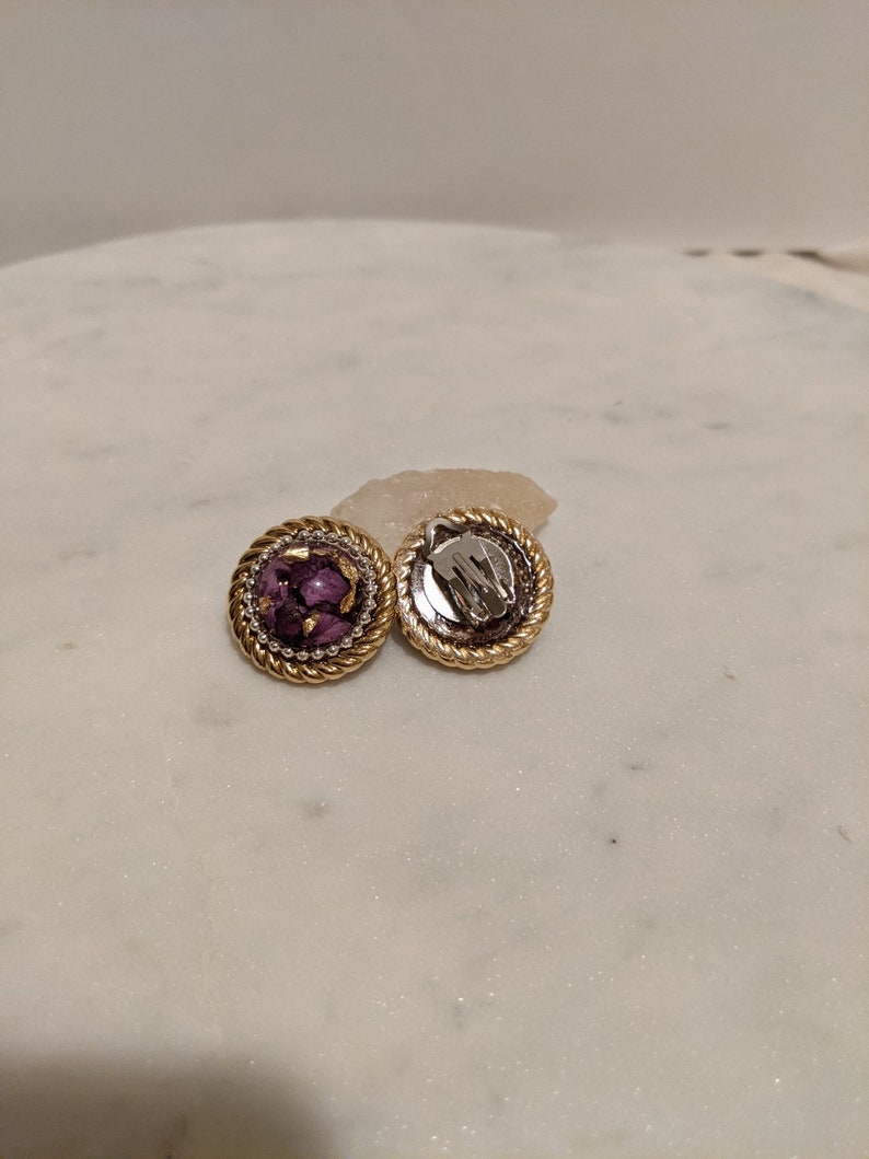 Floral Ring Outer Purple Dream Earring| 100/% Handmade Dry Flower Resin Dreamy Asian Style Earrings Clip On Gold Flakes Vintage