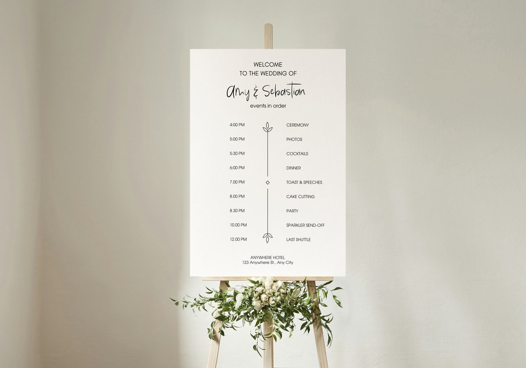 Schedule Sign Template, Printable Timeline With Wedding Day Icons ...