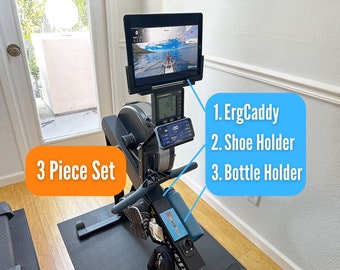 Tablet + Phone Holder + Water bottle & towel + Shoe Holder Piece Set for Concept2® Rower / RowErg® model D with PM5 Monitor