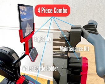 Tablet + Phone Holder + Water bottle & towel + Maintenance Kit 4 Piece Set for Concept2® Rower / RowErg® model D with PM5 Monitor