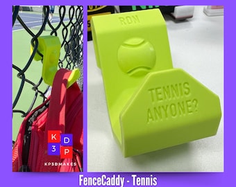 Tennis Bag Hook Personalized for Hanging on Fence - FenceCaddy is very strong and durable. Makes a Great Gift for Tennis Lovers.