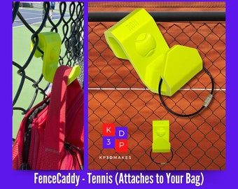 Attachable Tennis Bag Hook Personalized for Hanging on Fence - FenceCaddy is very strong and durable. Makes a Great Gift for Tennis Lovers.