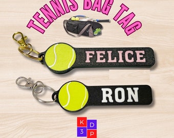 Tennis Bag Tag/Keychain, Personalized for Hanging on your bag or your keychain. Made in a UV and heat resistant material. Will not warp.
