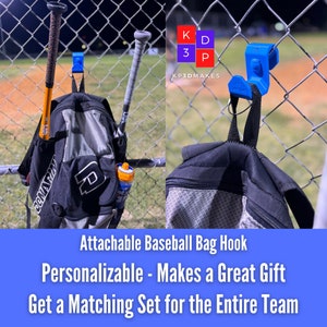 Anbringbarer Baseball Taschenhaken Personalisiert zum Aufhängen am Zaun - FenceCaddy ist ein großartiges Geschenk für Baseballspieler. Bleibt an Deiner Tasche.
