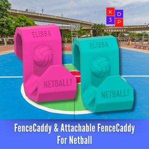 Attachable Netball Bag Hook Personalized for Hanging on Fence - FenceCaddy Makes a Great Gift for Netball Lovers. Stays on Your Bag.