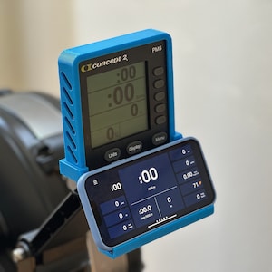 Blue PM5 Compatible Phone holder compatible with Concept2® Rower & SkiErg® with PM5 monitors- Easily access your phone buttons (3D printed)