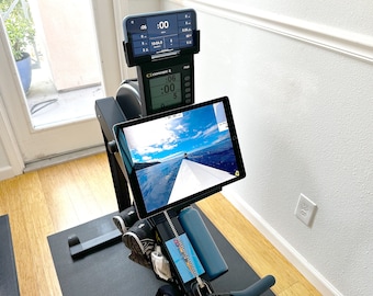 Concept2® Rower Compatible Adjustable iPad/Tablet & Phone Holder+Water Bottle (up to 40 oz bottle) and Towel Holder For PM5/PM4/PM3 monitors