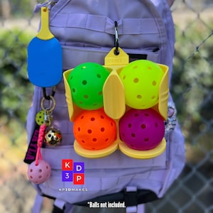 Pickleball Holder/Dispenser- Attach it to bag or fence. Comes in 4-ball and 6-ball configurations & it&#39;s personalizable - Makes a great gift
