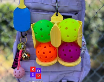 Pickleball Holder/Dispenser- Attach it to bag or fence. Comes in 4-ball and 6-ball configurations & it's personalizable - Makes a great gift