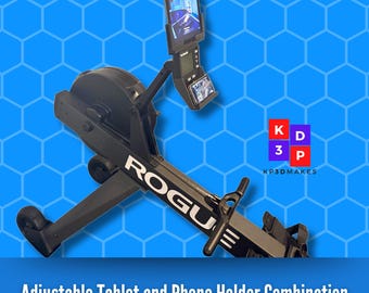 Adjustable iPad/Tablet & Phone holder all in one compatible with Rogue Echo Rowers to make rowing more enjoyable. Great gift for any rower.