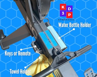 Bottle & towel holder for Rogue® Echo Rower—keeps essentials close for a cleaner, more convenient workout. With a spot for recording times.