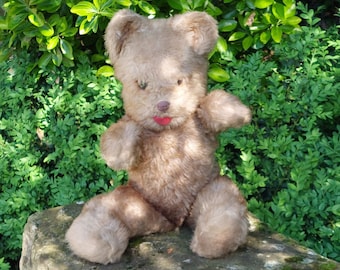 Ours en peluche ancien des années 30 - Type anglais - 32 cm - Yeux de verre soulful