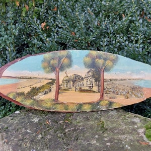Tableau peinture et carte postale sur bois / Vue de ROYAN / Années 1940-1950 / Décoration murale à accrocher / Origine France