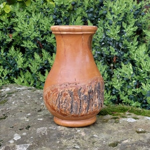 Turned wooden vase with natural bark / Superb decorative object / Natural wood / Dried flower vase / Origin France
