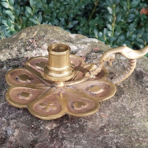 Old bronze and brass candle holder / Dragon head handle / Ace of Spades, Clubs, Hearts and Diamonds / Original and atypical / Stick candle
