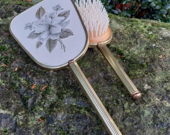 Embroidered Hairdressing Set / Brush and Mirror / Superb Collectible & Decorative Item