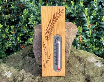 Thermomètre vintage en bois / Décor : épi de blé / Thermomètre fonctionnel, Degrés Celsius / Décoration murale à accrocher / Origine France