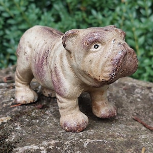 Altes bemaltes Sparschwein aus Gusseisen / Hund, Bulldogge / Münzbank, Sparschwein / Vintage-Sammlungs- und Dekorationsobjekt / Authentisch