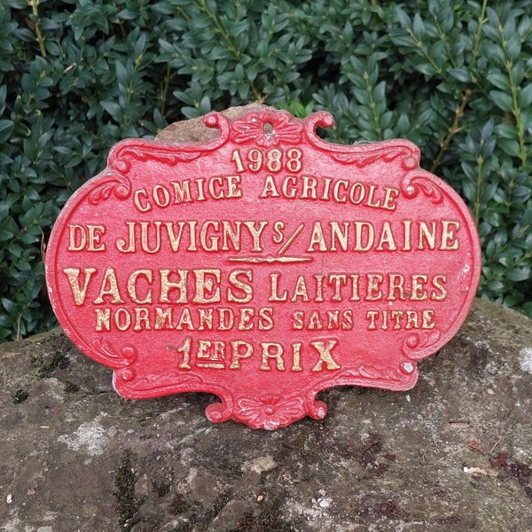 Ancienne plaque de récompense agricole / Comice agricole, Juvigny s/Andaine, 1988 / Origine France / Décoration vintage, style campagne