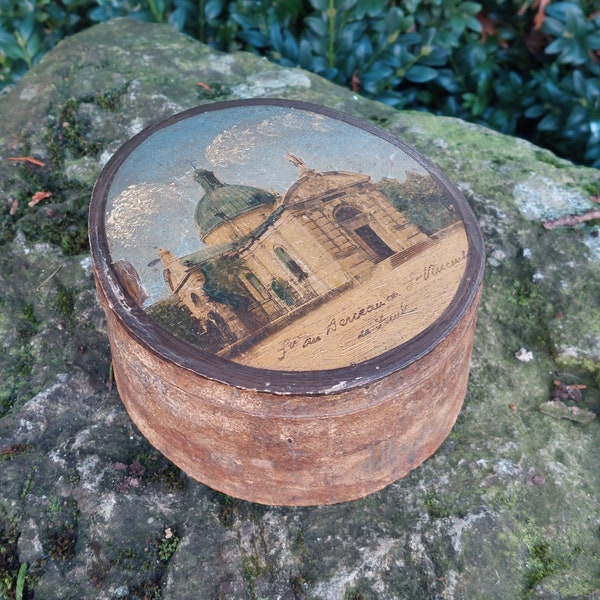 Boite en bois Église Saint-Vincent-de-Paul du Berceau / Boite naturelle en écorce /Tronc d'arbre /Peinture à la main /Boite souvenir vintage