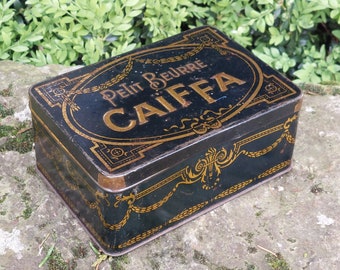 Old metal biscuit box / Petit Beurre Biscuits / CAIFFA brand / Vintage decoration / Old box collection / France