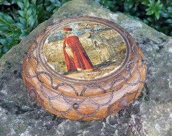 Runde Schachtel aus Holz, Metall und Papier / Souvenir aus TUNESIEN / Vintage-Dekoration / Sammlung alter Schachteln
