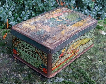 Old iron biscuit and sugar box / The modern hive, Cakes, Pastries / Collection of old French illustrated boxes