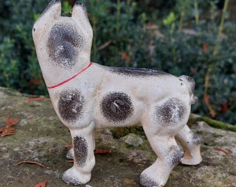 Old Painted Cast Iron Piggy Bank / Dog, Bulldog / Coin Bank, Piggy