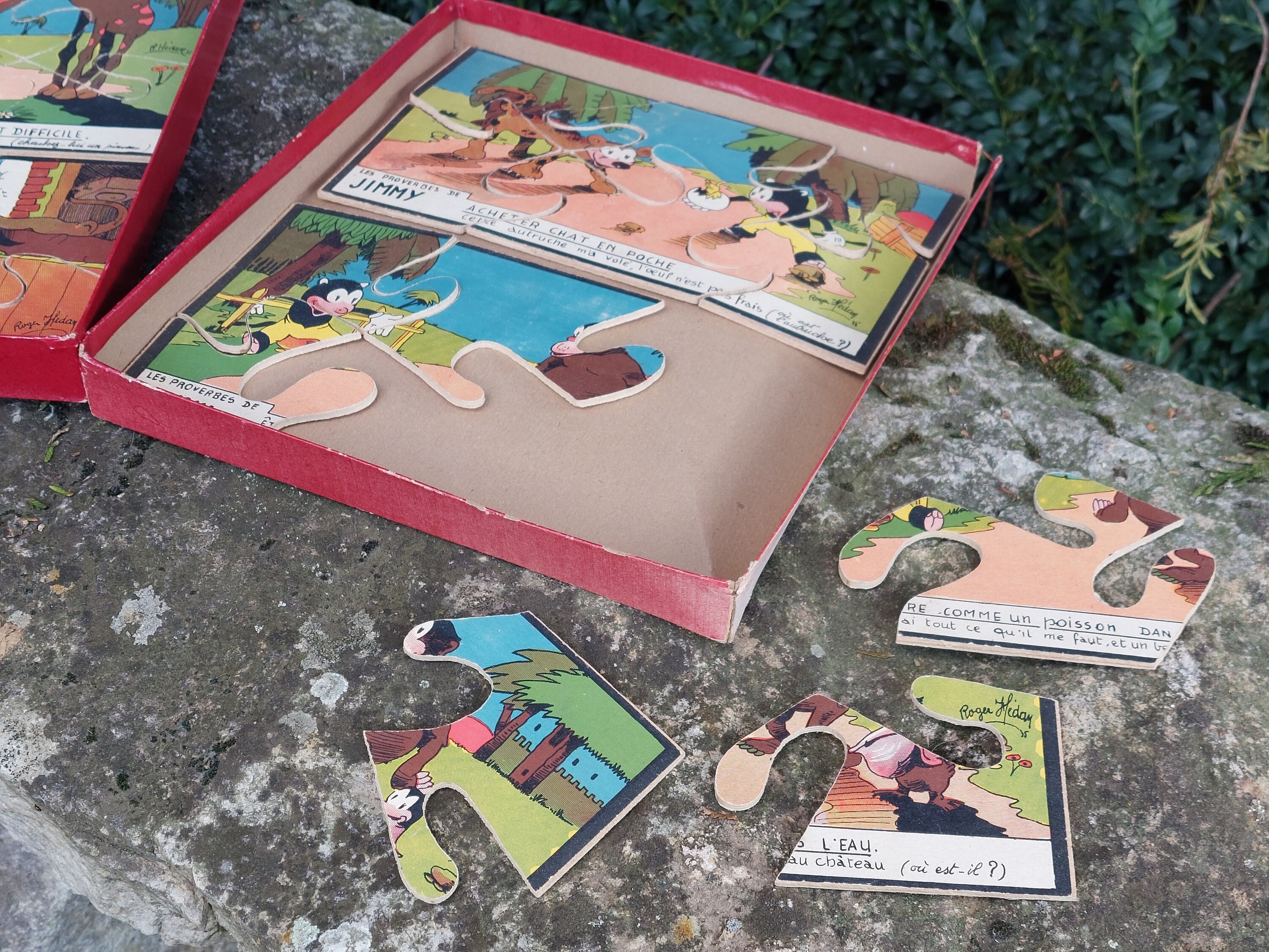 4 Anciens Puzzles En Bois Roger Hedan - Les Proverbes De Jimmy 1935 - Sans Rabier