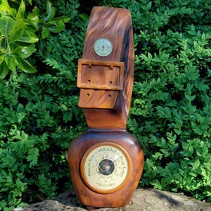 Barometer, thermometer on bell-shaped wooden stand / Made in France, Precision thermometer / Functional / Vintage decor